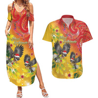 New Zealand Piwakawaka Christmas Couples Matching Summer Maxi Dress and Hawaiian Shirt With Maori Pattern LT05 Yellow - Polynesian Pride
