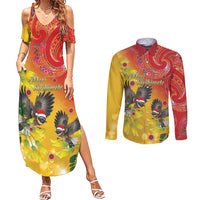New Zealand Piwakawaka Christmas Couples Matching Summer Maxi Dress and Long Sleeve Button Shirt With Maori Pattern LT05 Yellow - Polynesian Pride
