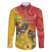 New Zealand Piwakawaka Christmas Family Matching Off Shoulder Short Dress and Hawaiian Shirt With Maori Pattern LT05 Dad's Shirt - Long Sleeve Yellow - Polynesian Pride