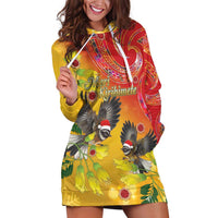 New Zealand Piwakawaka Christmas Hoodie Dress With Maori Pattern LT05 Yellow - Polynesian Pride