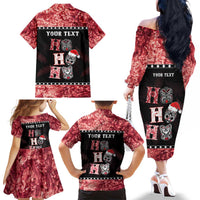 Personalised New Zealand Tiki Christmas Family Matching Off The Shoulder Long Sleeve Dress and Hawaiian Shirt Ho Ho Ho Paua Shell Glitter Red LT05 - Polynesian Pride