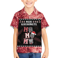 Personalised New Zealand Tiki Christmas Family Matching Off Shoulder Maxi Dress and Hawaiian Shirt Ho Ho Ho Paua Shell Glitter Red LT05 Son's Shirt Black - Polynesian Pride