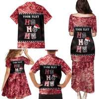 Personalised New Zealand Tiki Christmas Family Matching Puletasi and Hawaiian Shirt Ho Ho Ho Paua Shell Glitter Red LT05 - Polynesian Pride