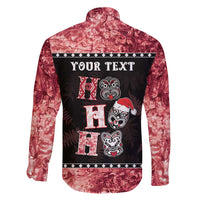 Personalised New Zealand Tiki Christmas Family Matching Short Sleeve Bodycon Dress and Hawaiian Shirt Ho Ho Ho Paua Shell Glitter Red LT05 - Polynesian Pride