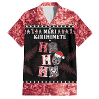 Personalised New Zealand Tiki Christmas Family Matching Tank Maxi Dress and Hawaiian Shirt Ho Ho Ho Paua Shell Glitter Red LT05 Dad's Shirt - Short Sleeve Black - Polynesian Pride