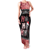 Personalised New Zealand Tiki Christmas Family Matching Tank Maxi Dress and Hawaiian Shirt Ho Ho Ho Paua Shell Glitter Red LT05 Mom's Dress Black - Polynesian Pride