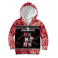 Personalised New Zealand Tiki Christmas Kid Hoodie Ho Ho Ho Paua Shell Glitter Red LT05 Zip Hoodie Black - Polynesian Pride