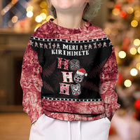 Personalised New Zealand Tiki Christmas Kid Ugly Christmas Sweater Ho Ho Ho Paua Shell Glitter Red LT05 - Polynesian Pride