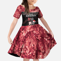 Personalised New Zealand Tiki Christmas Kid Short Sleeve Dress Ho Ho Ho Paua Shell Glitter Red LT05 KID Black - Polynesian Pride
