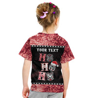 Personalised New Zealand Tiki Christmas Kid T Shirt Ho Ho Ho Paua Shell Glitter Red LT05 - Polynesian Pride