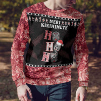 Personalised New Zealand Tiki Christmas Ugly Christmas Sweater Ho Ho Ho Paua Shell Glitter Red LT05 - Polynesian Pride