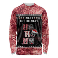 Personalised New Zealand Tiki Christmas Long Sleeve Shirt Ho Ho Ho Paua Shell Glitter Red LT05 Unisex Black - Polynesian Pride