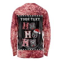 Personalised New Zealand Tiki Christmas Long Sleeve Shirt Ho Ho Ho Paua Shell Glitter Red LT05 - Polynesian Pride