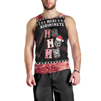 Personalised New Zealand Tiki Christmas Men Tank Top Ho Ho Ho Paua Shell Glitter Red LT05 - Polynesian Pride
