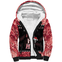 Personalised New Zealand Tiki Christmas Sherpa Hoodie Ho Ho Ho Paua Shell Glitter Red LT05 Unisex Black - Polynesian Pride