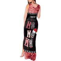 Personalised New Zealand Tiki Christmas Tank Maxi Dress Ho Ho Ho Paua Shell Glitter Red LT05 - Polynesian Pride