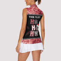 Personalised New Zealand Tiki Christmas Women Sleeveless Polo Shirt Ho Ho Ho Paua Shell Glitter Red LT05 - Polynesian Pride