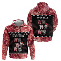 Personalised New Zealand Tiki Christmas Zip Hoodie Ho Ho Ho Paua Shell Glitter Red LT05 - Polynesian Pride