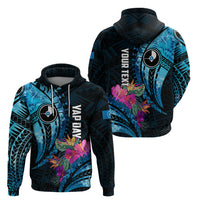 Personalised FSM Yap State Day Zip Hoodie Tropical Flowers Tribal Pattern LT05 - Polynesian Pride