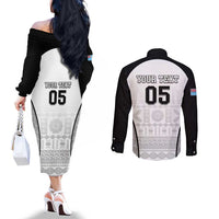 Custom Fiji Tapa Football Couples Matching Off The Shoulder Long Sleeve Dress and Long Sleeve Button Shirt Sporty Style LT05 - Polynesian Pride