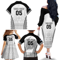 Custom Fiji Tapa Football Family Matching Off The Shoulder Long Sleeve Dress and Hawaiian Shirt Sporty Style LT05 - Polynesian Pride