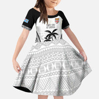 Custom Fiji Tapa Football Family Matching Summer Maxi Dress and Hawaiian Shirt Sporty Style LT05 Daughter's Dress White - Polynesian Pride