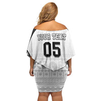 Custom Fiji Tapa Football Off Shoulder Short Dress Sporty Style LT05 - Polynesian Pride