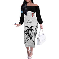 Custom Fiji Tapa Football Off The Shoulder Long Sleeve Dress Sporty Style LT05 Women White - Polynesian Pride