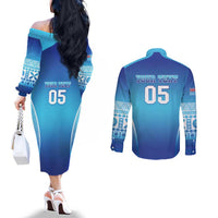 Custom Fiji Football Couples Matching Off The Shoulder Long Sleeve Dress and Long Sleeve Button Shirt Fijian Tapa Pattern LT05 - Polynesian Pride