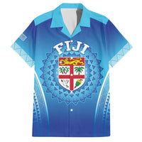 Custom Fiji Football Family Matching Off The Shoulder Long Sleeve Dress and Hawaiian Shirt Fijian Tapa Pattern LT05 Dad's Shirt - Short Sleeve Blue - Polynesian Pride