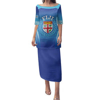 Custom Fiji Football Family Matching Puletasi and Hawaiian Shirt Fijian Tapa Pattern LT05 Mom's Dress Blue - Polynesian Pride