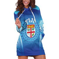 Custom Fiji Football Hoodie Dress Fijian Tapa Pattern LT05 Blue - Polynesian Pride