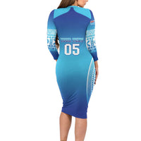Custom Fiji Football Long Sleeve Bodycon Dress Fijian Tapa Pattern LT05 - Polynesian Pride