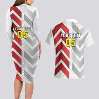 Custom New Caledonia Football Couples Matching Long Sleeve Bodycon Dress and Hawaiian Shirt Unique Style LT05 - Polynesian Pride