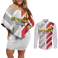 Custom New Caledonia Football Couples Matching Off Shoulder Short Dress and Long Sleeve Button Shirt Unique Style LT05 Red - Polynesian Pride