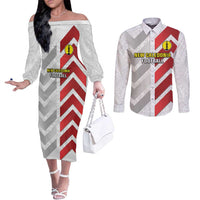Custom New Caledonia Football Couples Matching Off The Shoulder Long Sleeve Dress and Long Sleeve Button Shirt Unique Style LT05 Red - Polynesian Pride