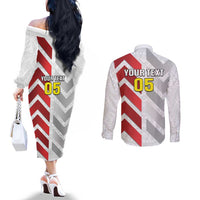 Custom New Caledonia Football Couples Matching Off The Shoulder Long Sleeve Dress and Long Sleeve Button Shirt Unique Style LT05 - Polynesian Pride