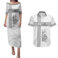 Custom New Caledonia Football Couples Matching Puletasi and Hawaiian Shirt Go The Kagus LT05 White - Polynesian Pride