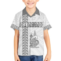 Custom New Caledonia Football Family Matching Off The Shoulder Long Sleeve Dress and Hawaiian Shirt Go The Kagus LT05 Son's Shirt White - Polynesian Pride