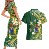 Cook Islands 15 Finest Couples Matching Short Sleeve Bodycon Dress and Hawaiian Shirt Plumeria Polynesian Turtle LT05 - Polynesian Pride