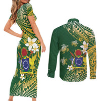 Cook Islands 15 Finest Couples Matching Short Sleeve Bodycon Dress and Long Sleeve Button Shirt Plumeria Polynesian Turtle LT05 - Polynesian Pride