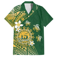 Cook Islands 15 Finest Family Matching Off The Shoulder Long Sleeve Dress and Hawaiian Shirt Plumeria Polynesian Turtle LT05 Dad's Shirt - Short Sleeve Green - Polynesian Pride