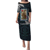 New Zealand Weka Family Matching Puletasi and Hawaiian Shirt Maori Hen Koru Pattern LT05 Mom's Dress Black - Polynesian Pride
