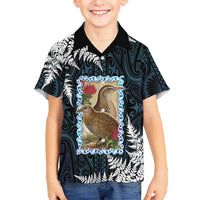 New Zealand Weka Family Matching Short Sleeve Bodycon Dress and Hawaiian Shirt Maori Hen Koru Pattern LT05 Son's Shirt Black - Polynesian Pride