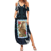 New Zealand Weka Family Matching Summer Maxi Dress and Hawaiian Shirt Maori Hen Koru Pattern LT05 Mom's Dress Black - Polynesian Pride