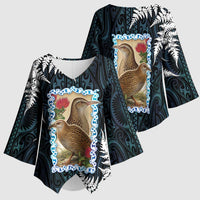 New Zealand Weka Kimono Sleeve Blouse Maori Hen Koru Pattern - Polynesian Pride