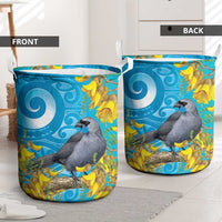 New Zealand Kokako Bird Laundry Basket Maori Koru With Kowhai Flowers LT05 - Polynesian Pride