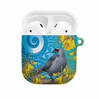 New Zealand Kokako Bird AirPods Case Maori Koru With Kowhai Flowers LT05 Aqua - Polynesian Pride