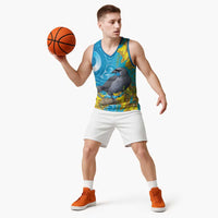 New Zealand Kokako Bird Basketball Jersey Maori Koru With Kowhai Flowers LT05 - Polynesian Pride