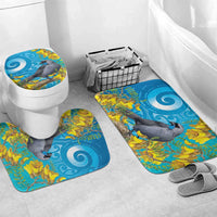 New Zealand Kokako Bird Bathroom Set Maori Koru With Kowhai Flowers LT05 Mat Set Only (3 pcs) One Size Aqua - Polynesian Pride